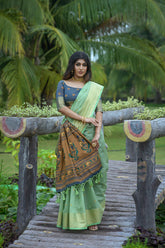 Embrace Elegance in this Lime Green Chanderi Saree